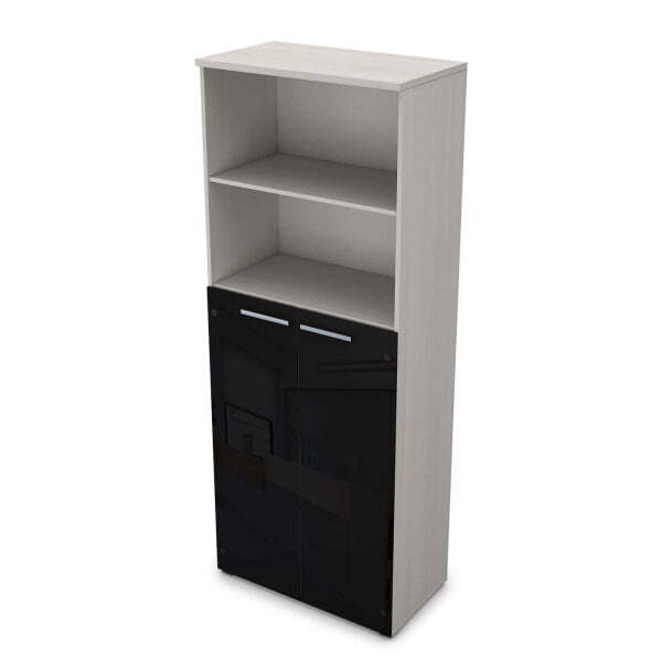 9Ш.005.22 Шкаф высокий со стеклом и открытой полкой (800x450x2045) (Ivory)