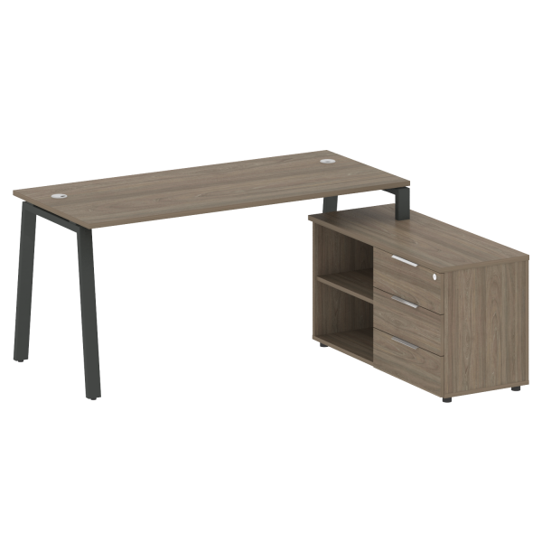 Рабочая станция с тумбой на А-образном м/к Metal System Style БА.РС-СТС-2.4 (R) 1700x1520x750 (Вяз/Антрацит металл)