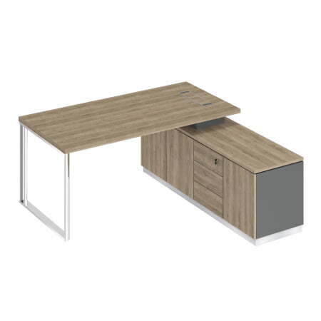 Стол руководителя на опорной тумбе левый Bravo БР 101 1800x1800x750 (Дуб гладстоун светлый / Антрацит премиум / Дуб гладстоун светлый)