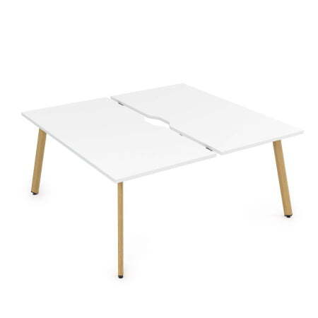 10БДВ.279 Стол системы Бенч с вырезом, сдвоенный, на 2 рабочих места (1400x1435x750) (Белый премиум/Iron wood металл)