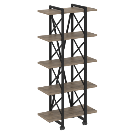 Стеллаж на колесных опорах-5 полок VR.L-MST.K-5.4V 800x400x1704 (Тиквуд Темный/Черный металл)