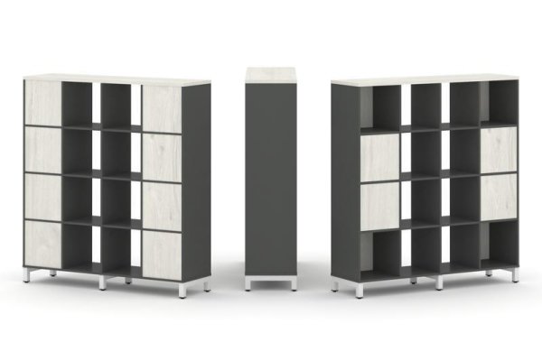 Набор стеллажа 1 сторонний, 4 яруса SN.NS-441 (1488х400х1615) (Антрацит/Дуб Наварра/Металл Белый)