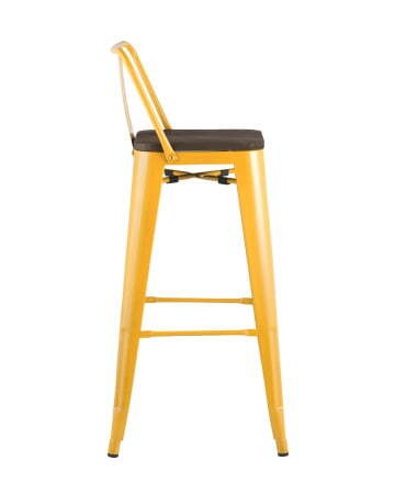 Стул барный TOLIX WOOD со спинкой желтый (Стул барный Tolix желтый глянцевый, темное дерево)