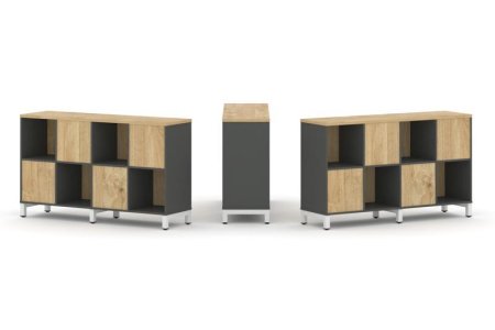 Набор стеллажа 2-х сторонний, 2 яруса SN.NSD-241 (1488х400х881) (Антрацит/Тиквуд Светлый/Металл Белый)