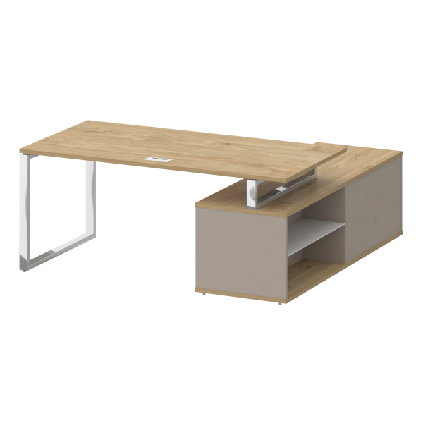 Стол руководителя с опорной греденцией, левый Shift SK.SRG-180 (L) (1800x1800x753) (Тиквуд Светлый-Капучино | Хром)