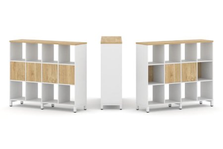 Набор стеллажа 1 сторонний, 3 яруса SN.NS-341 (1488х400х1248) (Белый/Тиквуд Светлый/Металл Белый)