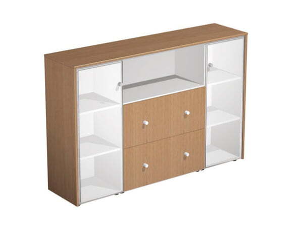 Шкаф средний комбинированный Profiquadro КВ 329 БВ 1820x460x1220 (Белый премиум / Вишня скандинавская)