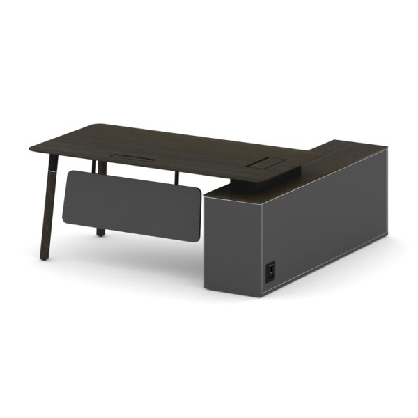 Стол руководителя Fresco FR.SR-18 (L) (1800x1798x750) (Дуб Темный-Базальт UM-Базальт UM | Металл Черный-Нерж. Сталь)