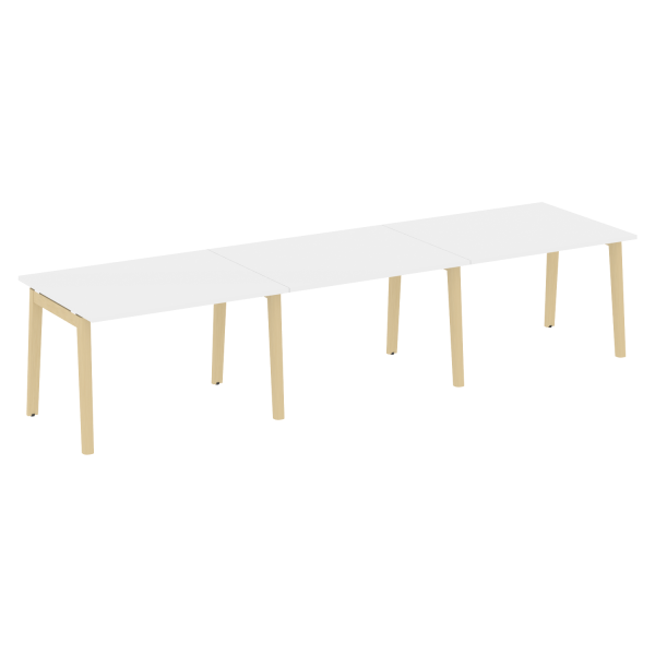 Стол переговорный на деревянных опорах Onix Wood OW.PRG-3.2 3540x980x750 (Белый Бриллиант/Дуб Светлый)