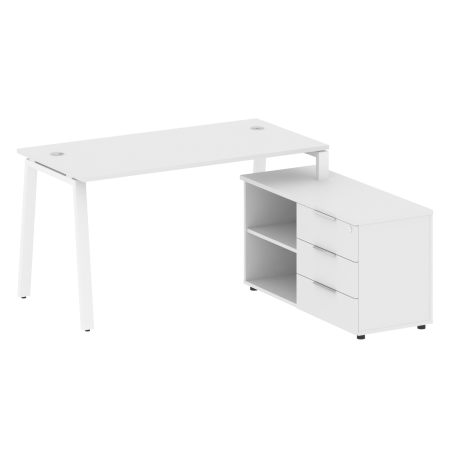 Рабочая станция с тумбой на А-образном м/к Metal System Style БА.РС-СТС-2.3 (R) 1500x1520x750 (Белый/Белый металл)