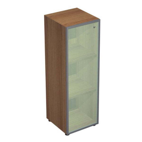 Шкаф средний узкий со стеклом стекло белое рама хром X7 IDEV43M L/IDEZ43M L 430x450x1310 (Орех каналетто)