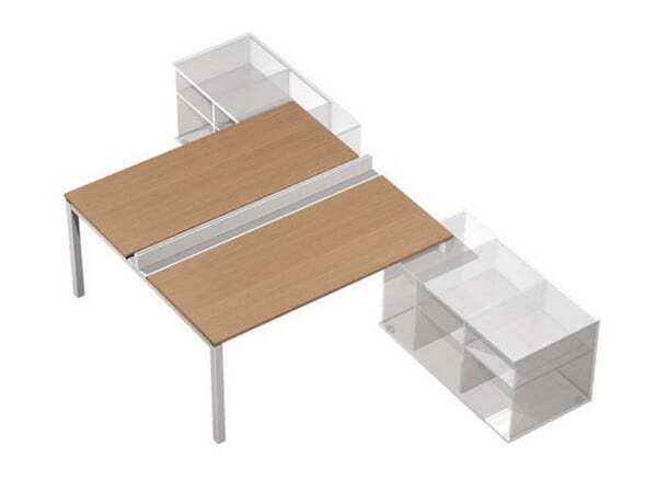 Рабочая станция (2х120) с ProSystem на 2-х опорных тумбах левой-правой (БЕЗ ТУМБ) Profiquadro КВ 014 (Белый премиум / Вишня скандинавскаяСерый)