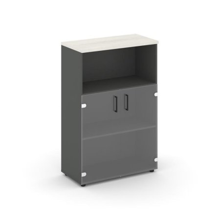 Шкаф средний широкий SN.STS.E-202 (796х400х1203) (Антрацит/Дуб Наварра/Прозрачный)