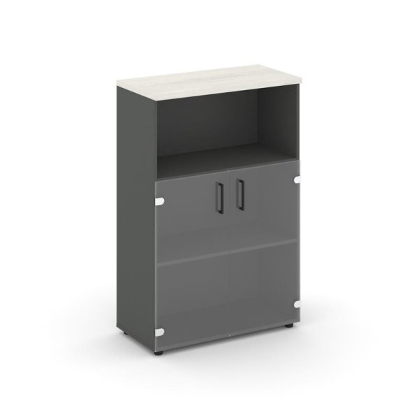 Шкаф средний широкий SN.STS-202 (796х400х1203) (Антрацит/Дуб Наварра/Прозрачный)