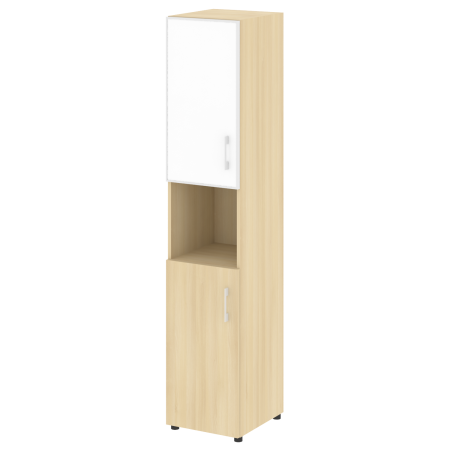 Шкаф для документов с нишей левый узкий со стеклом белым LT.SU-1.4 R (L) White (Акация Лорка)