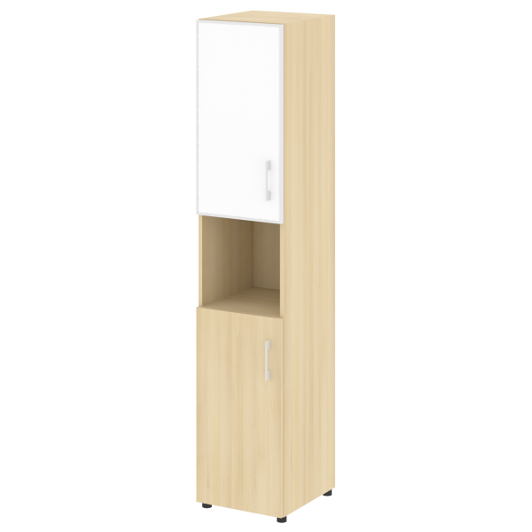 Шкаф для документов с нишей левый узкий со стеклом белым LT.SU-1.4 R (L) White (Акация Лорка)