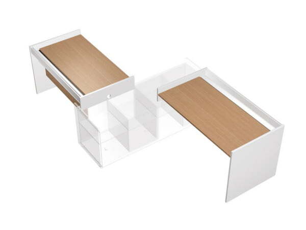 Рабочая станция 2х160 левая на опорах ДСП с ProSystem без тумб Profiquadro КВ 1510 БВ 1800x3650x835 (Белый премиум / Вишня скандинавская)