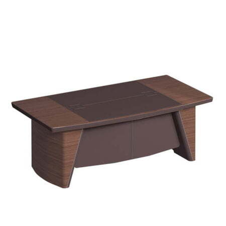 Стол руководителя с фронтальной панелью столешница дерево и кожа ISixty S300H 3000x1200x740 (Кожа коричневая)