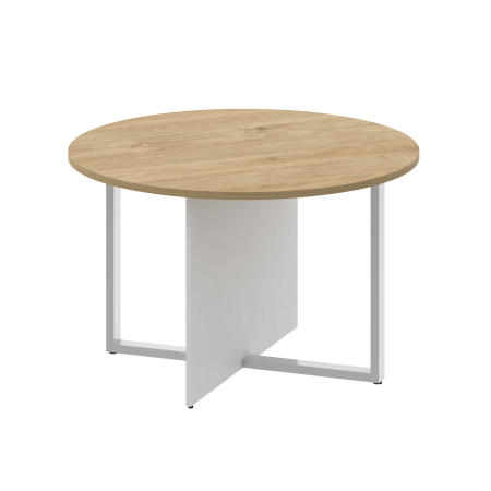Стол переговорный, круглый Shift SK.SP-KR-120 (1200x1200x753) (Тиквуд Светлый-Белый Бриллиант | Хром)