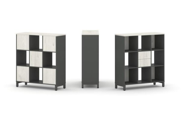 Набор стеллажа 1 сторонний, 3 яруса SN.NS-331 (1121х400х1248) (Антрацит/Дуб Наварра/Металл Антрацит)