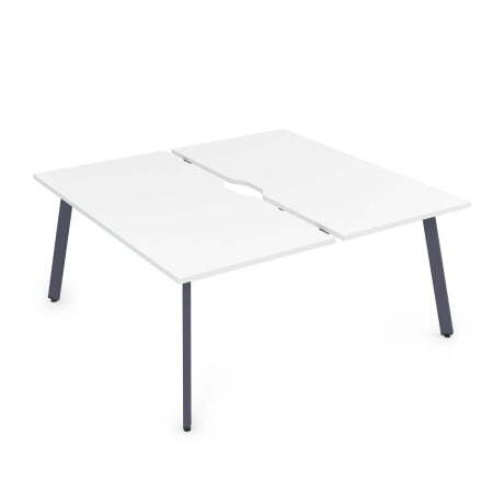 10БДВ.289 Стол системы Бенч с вырезом, сдвоенный, на 2 рабочих места (1400x1635x750) (Белый премиум/Графит металл)