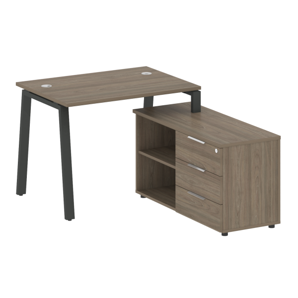 Рабочая станция с тумбой на А-образном м/к Metal System Style БА.РС-СТС-2.1 (R) 1100x1520x750 (Вяз/Антрацит металл)