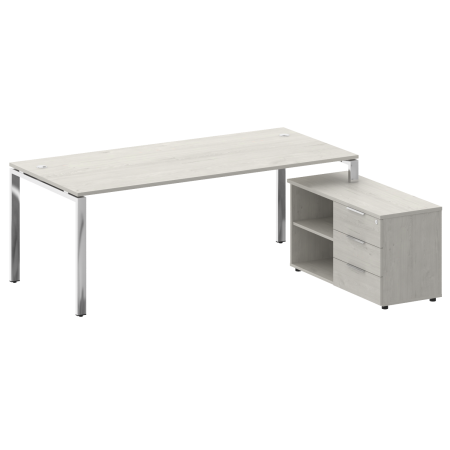 Стол для руководителя с тумбой правый БГ.СРТ-6.9 (R) 2100x1720x750 (Дуб Наварра/Нерж. Сталь)