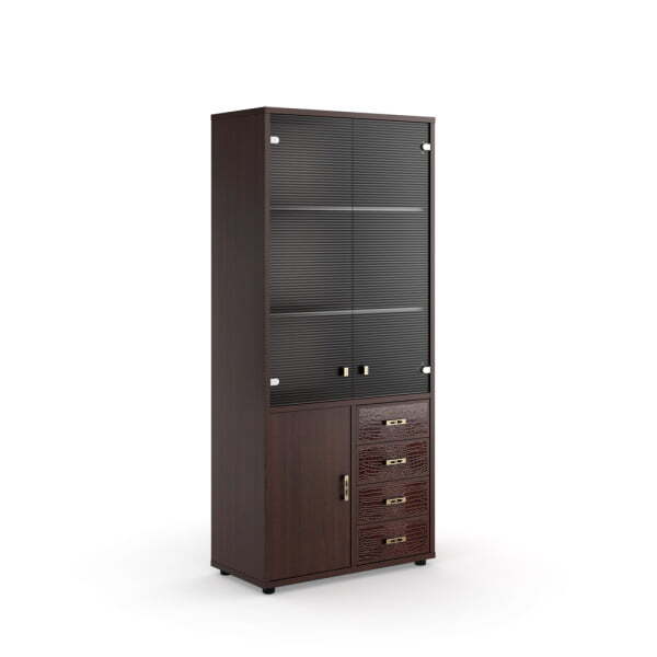 Шкаф для бумаг с кожаными вставками Monza MNZ19350501 890x450x2000 (Венге)