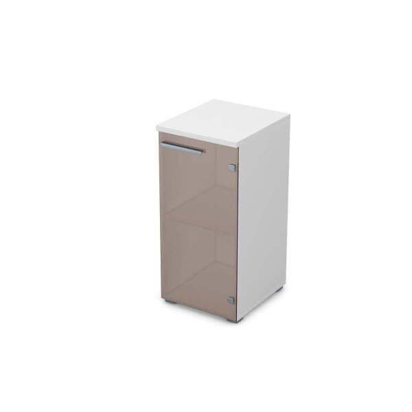 9П.023.2 Пенал низкий со стеклом (400x450x845) (Белый премиум)