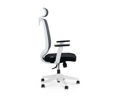 Кресло офисное / Лондон офис white plastic / белый пластик / серая сетка / черная ткань (Черный)