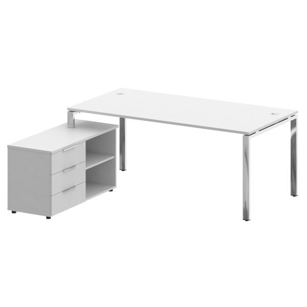 Стол для руководителя с тумбой левый БГ.СРТ-5.9 (L) 1900x1720x750 (Белый/Нерж. Сталь)