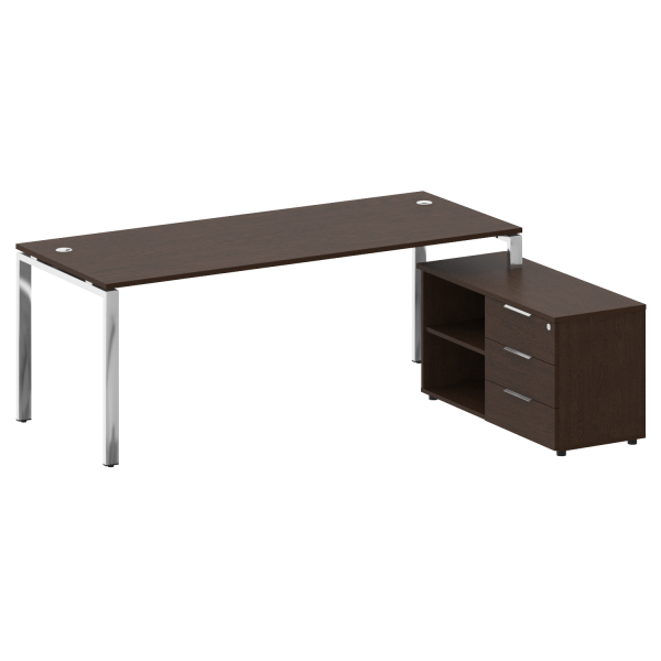 Стол для руководителя с тумбой правый БГ.СРТ-6.8 (R) 2100x1620x750 (Венге Цаво/Нерж. Сталь)
