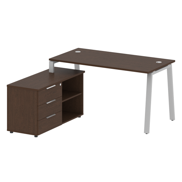 Рабочая станция с тумбой на А-образном м/к Metal System Style БА.РС-СТС-2.3 (L) 1500x1520x750 (Венге Цаво/Серый металл)