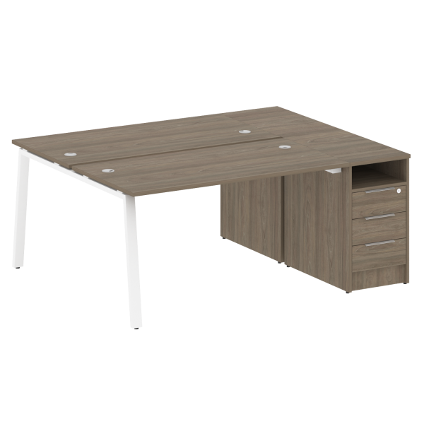 Рабочая станция с тумбой на А-образном м/к Metal System Style БА.РС-СТП-2.3 1812x1475x750 (Вяз/Белый металл)