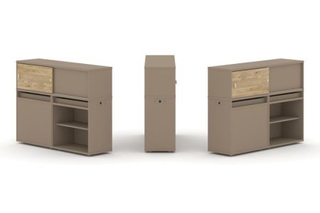 Тумба двойная + низкая надставка ES.NB.2N-14 (1500х410х1135) (Латте/Тиквуд Светлый)
