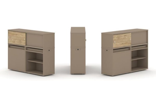 Тумба двойная + низкая надставка ES.NB.2N-14 (1500х410х1135) (Латте/Тиквуд Светлый)