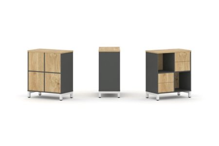 Набор стеллажа 1 сторонний, 2 яруса SN.NS-221 (754х400х881) (Антрацит/Тиквуд Светлый/Металл Белый)