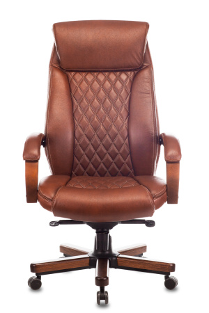 Кресло руководителя T-9924WALNUT светло-коричневый Leather EiCHel кожа крестов. металл/дерево (Светло-коричневый)