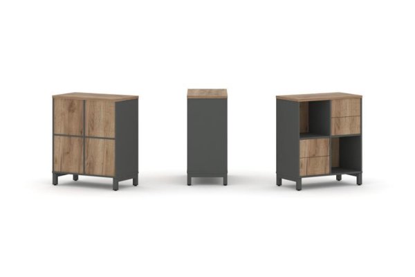 Набор стеллажа 1 сторонний, 2 яруса SN.NS-221 (754х400х881) (Антрацит/Дуб Табак/Металл Антрацит)