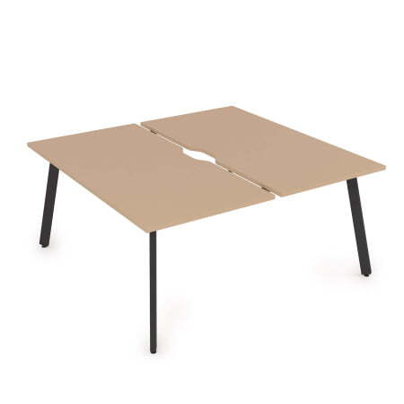 10БДВ.279 Стол системы Бенч с вырезом, сдвоенный, на 2 рабочих места (1400x1435x750) (Mokko/Черный металл)