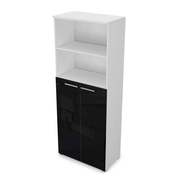 9Ш.005.22 Шкаф высокий со стеклом и открытой полкой (800x450x2045) (Белый премиум)