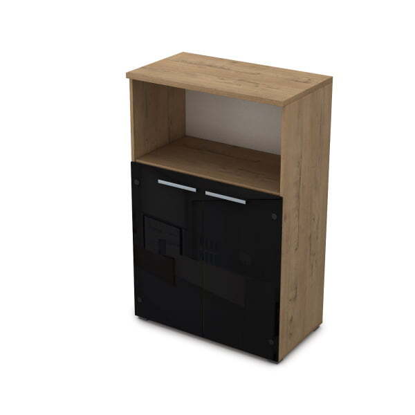 9Ш.017.8 Шкаф средний со стеклом и нишей (800x450x1245) (Teakwood)