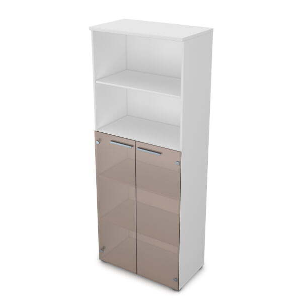 9Ш.005.8 Шкаф высокий со стеклом и открытой полкой (800x450x2045) (Белый премиум)