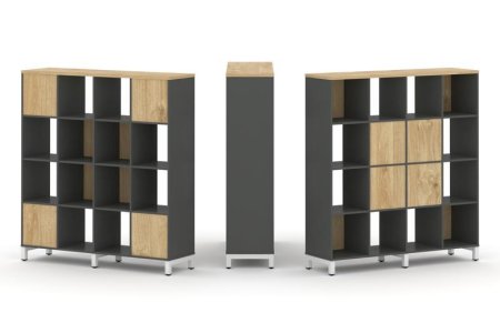 Набор стеллажа 2-х сторонний, 4 яруса SN.NSD-441 (1488х400х1615) (Антрацит/Тиквуд Светлый/Металл Белый)