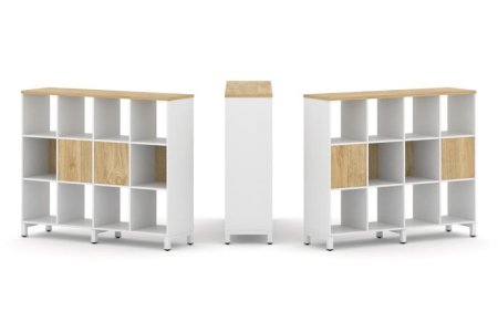 Набор стеллажа 2-х сторонний, 3 яруса SN.NSD-341 (1488х400х1248) (Белый/Тиквуд Светлый/Металл Белый)