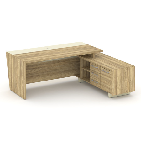 Стол руководителя с тумбой Corner COR.SRT-20 (R) (2000x1800x750) (Гикори Песочный-Ваниль | Металл Ваниль)