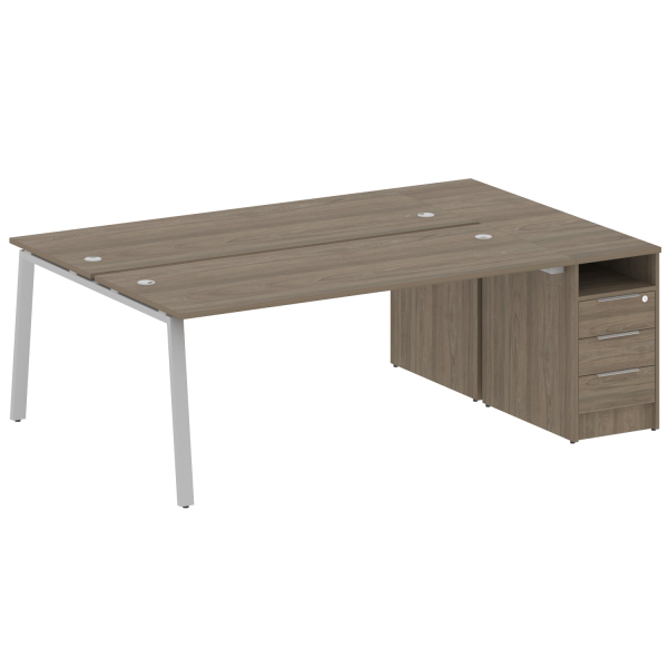 Рабочая станция с тумбой на А-образном м/к Metal System Style БА.РС-СТП-2.5 2212x1475x750 (Вяз/Серый металл)