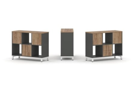 Набор стеллажа 1 сторонний, 2 яруса SN.NS-231 (1121х400х881) (Антрацит/Дуб Табак/Металл Белый)