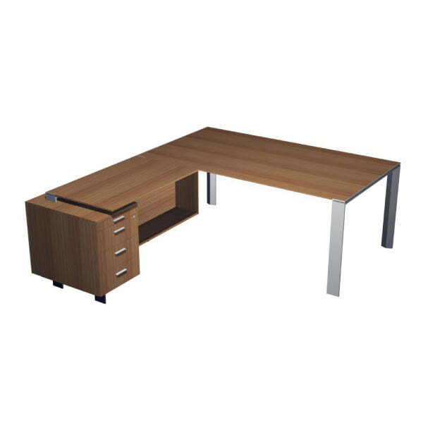 Стол руководителя с приставкой-тумбой П-опоры хром левый X7 X7C02 C 1900x2100x720 (Орех каналеттоСерый)