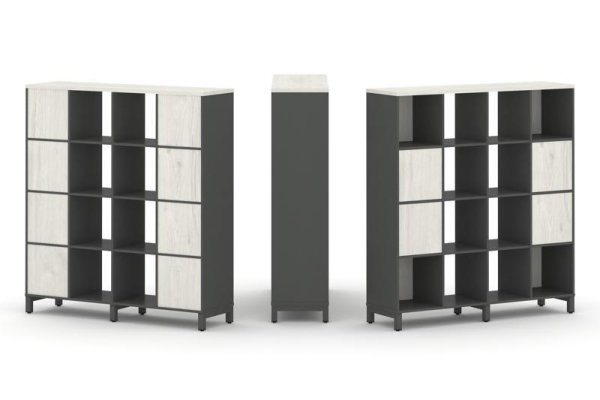 Набор стеллажа 1 сторонний, 4 яруса SN.NS-441 (1488х400х1615) (Антрацит/Дуб Наварра/Металл Антрацит)